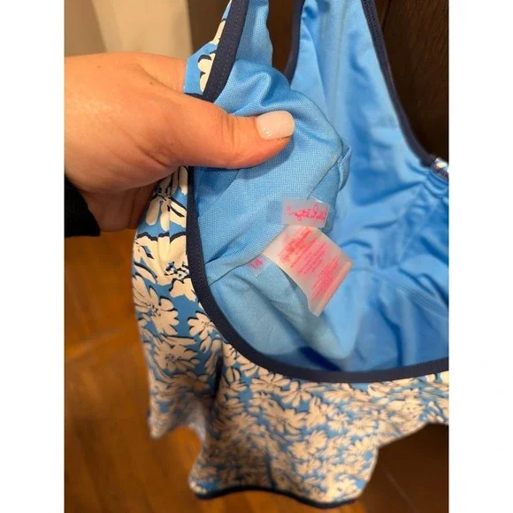 Lilly Pulitzer Baela One-Piece Swimsuit, Style# 014967 Lunar Blue Palm 14 - Picture 5 of 5